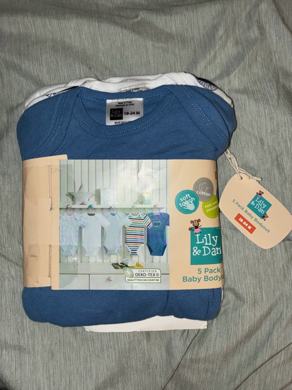 Lily & Dan 18-24 Month  Blue and White 5-Pack Baby Bodysuits